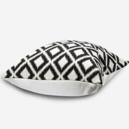 Handmade Black & White Ikat Pillow Cover Geometric Jacquard Cushion - thumbnail 3