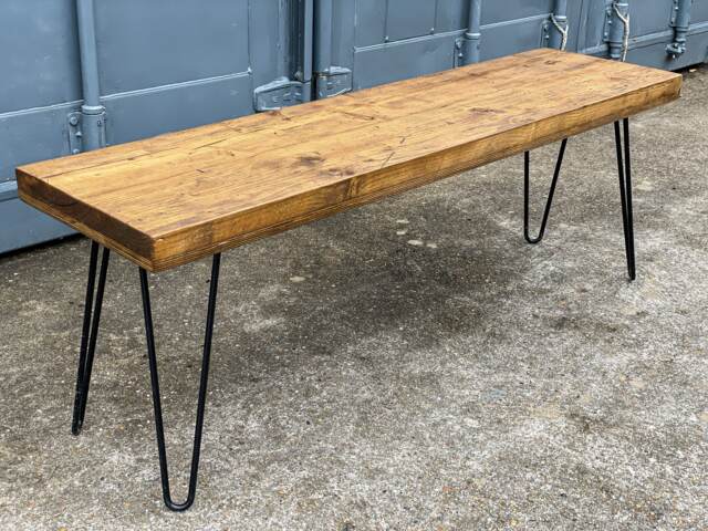 Reclaimed Wood Bench With Hairpin Legs Rustic Entryway Or Dining Seating - image 1