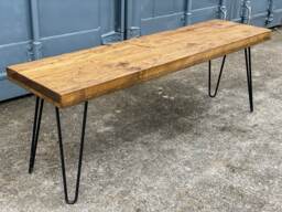 Reclaimed Wood Bench With Hairpin Legs Rustic Entryway Or Dining Seating - thumbnail 1