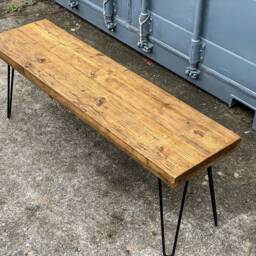Reclaimed Wood Bench With Hairpin Legs Rustic Entryway Or Dining Seating - thumbnail 3