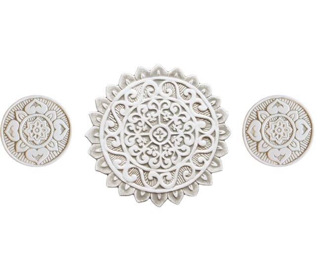 Beige Mandala Ceramic Tile Set, Outdoor Garden Wall Art - Set Of 3 - image 1