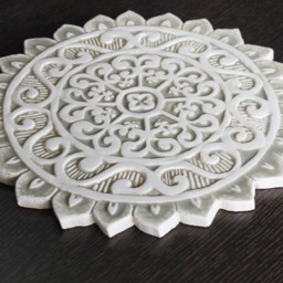 Beige Mandala Ceramic Tile Set, Outdoor Garden Wall Art - Set Of 3 - thumbnail 2
