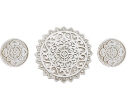 Beige Mandala Ceramic Tile Set, Outdoor Garden Wall Art - Set Of 3 - thumbnail 1