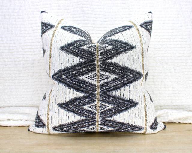 Charcoal Pillow Covers - Diamonds Ornate Jacquard Weave Fabric Art Deco Era Inspiration Lumbar Sizes + Feather Inserts Available - image 1