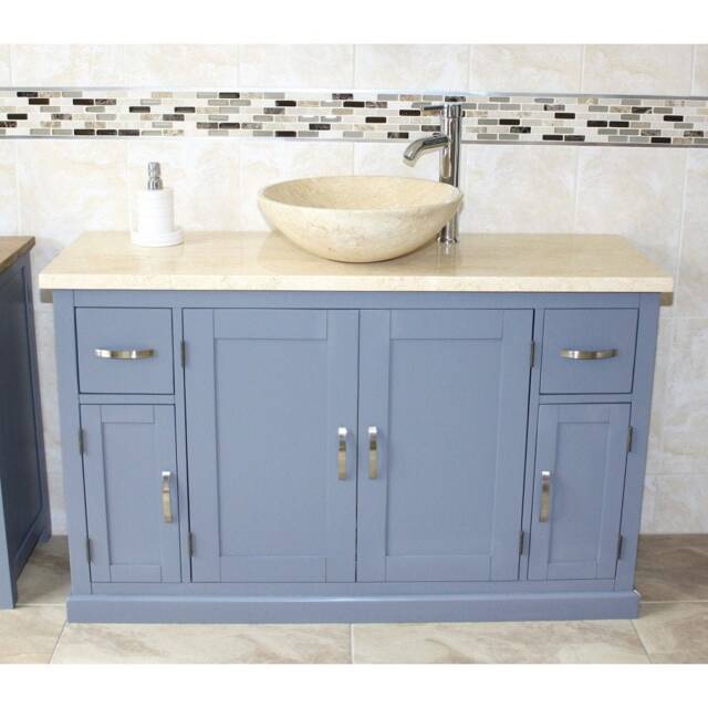 Grey Painted Bathroom Single Vanity Unit 123cm Wide With Cream Marble Top & Basin Set 402Gcm25cmx1 - image 1