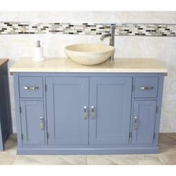 Grey Painted Bathroom Single Vanity Unit 123cm Wide With Cream Marble Top & Basin Set 402Gcm25cmx1 - thumbnail 1