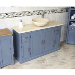 Grey Painted Bathroom Single Vanity Unit 123cm Wide With Cream Marble Top & Basin Set 402Gcm25cmx1 - thumbnail 2
