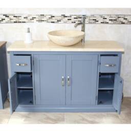 Grey Painted Bathroom Single Vanity Unit 123cm Wide With Cream Marble Top & Basin Set 402Gcm25cmx1 - thumbnail 3