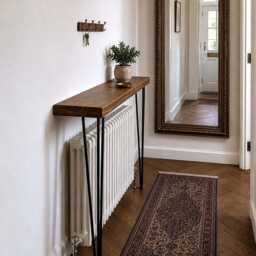 Handmade Solid Oak Console Table With Hairpin Legs - Modern Custom Hallway Entryway Furniture Rustic Radiator Cover Narrow Sofa - thumbnail 4