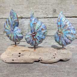 Wooden Carved & Painted Shells On Driftwood Base - Coastal D??cor- Nautical Sculpture Maritime Style Carving Or Beach Gifts - thumbnail 1