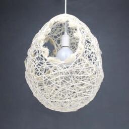 "Egg-Shaped Ceiling Lighting Fixture, Handwoven Rattan Pendant Light, Lights, W11.8"" X H15.7" - thumbnail 3