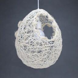 "Egg-Shaped Ceiling Lighting Fixture, Handwoven Rattan Pendant Light, Lights, W11.8"" X H15.7" - thumbnail 2