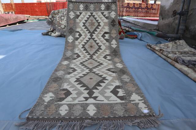 2x5'5 Ft Short Kilim Runner Rug, Handmade Afghan Oriental Authentic Natural Beige Gray Rug, Tribal Handwoven Hallway Rug - image 1