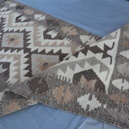 2x5'5 Ft Short Kilim Runner Rug, Handmade Afghan Oriental Authentic Natural Beige Gray Rug, Tribal Handwoven Hallway Rug - thumbnail 4