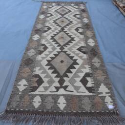 2x5'5 Ft Short Kilim Runner Rug, Handmade Afghan Oriental Authentic Natural Beige Gray Rug, Tribal Handwoven Hallway Rug - thumbnail 2