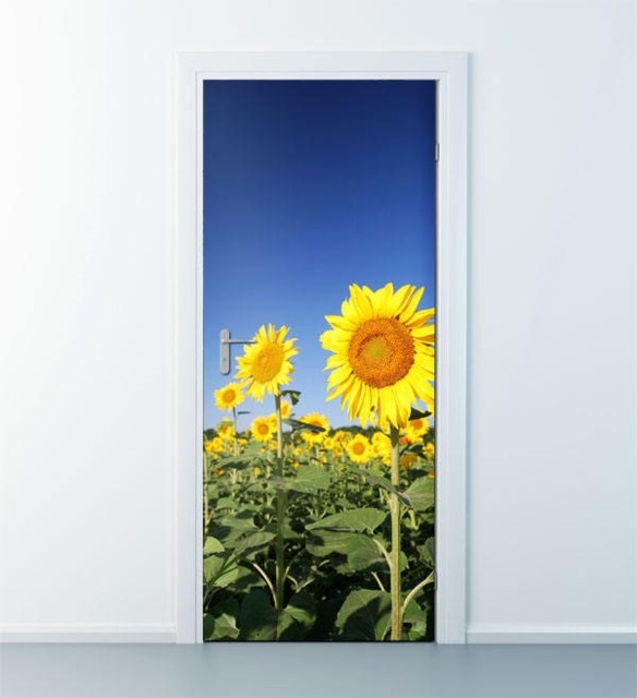 Sun Flowers Door Sticker, Wallpaper, Peel & Stick Covering, Mural, Wrap, Decal Design, Wall Decor