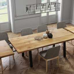 Solid Oak Extendable Kitchen Dining Table With Pin Legs - Industrial Rustic Hardwood 086 - thumbnail 2