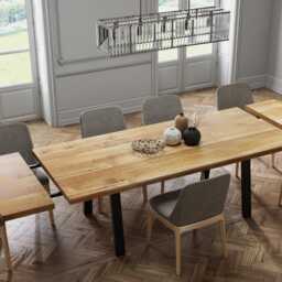 Solid Oak Extendable Kitchen Dining Table With Pin Legs - Industrial Rustic Hardwood 086