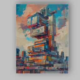 Modern Abstract Futuristic Architecture Geometric Tower Canvas Wall Art Print Decor Picture Ready To Hang - thumbnail 1