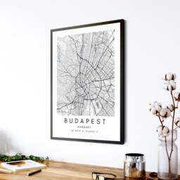 Budapest City Map Art Print Minimalist Black & White - Digital Printable - thumbnail 3