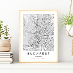 Budapest City Map Art Print Minimalist Black & White - Digital Printable - thumbnail 2