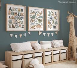 Set Of 3 Dinosaur Prints, Alphabet Print, Numbers Bedroom Decor, Playroom Scandi Kids Ar - thumbnail 1