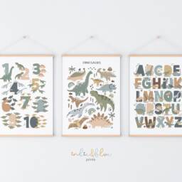 Set Of 3 Dinosaur Prints, Alphabet Print, Numbers Bedroom Decor, Playroom Scandi Kids Ar - thumbnail 3