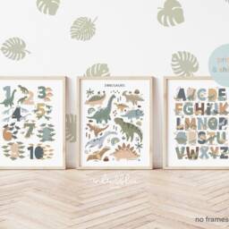 Set Of 3 Dinosaur Prints, Alphabet Print, Numbers Bedroom Decor, Playroom Scandi Kids Ar - thumbnail 2