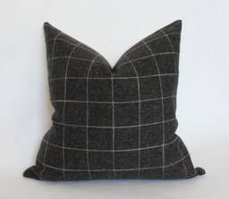 Black Plaid Pillow, Modern Minimalist Charcoal Throw Pillow 18x18, Geometric Cover 20x20, Dark Brown - - thumbnail 1