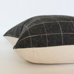 Black Plaid Pillow, Modern Minimalist Charcoal Throw Pillow 18x18, Geometric Cover 20x20, Dark Brown - - thumbnail 2
