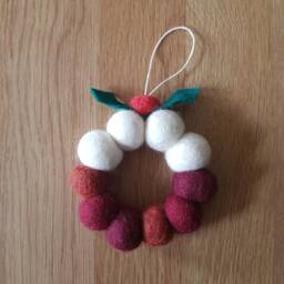 Felt Ball Christmas Pudding Wreath Ornament, Handmade Tree Decoration