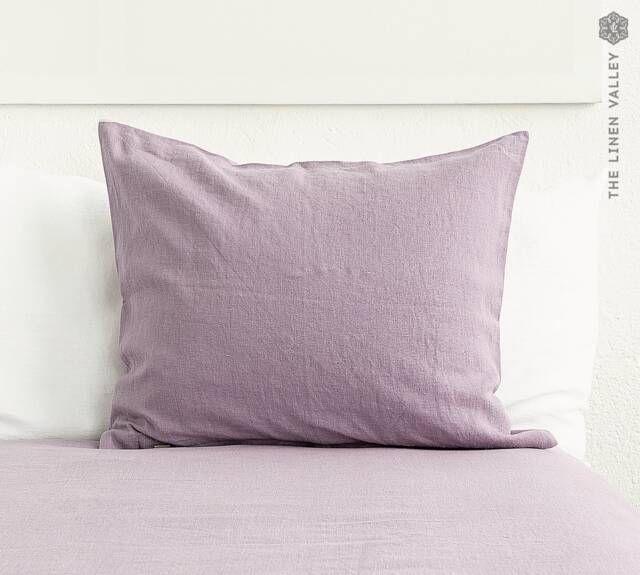 Light Lilac Linen Pillow Sham With Zipper - Lavender Pillow - Purple Decorative Heavy Custom Sizes - image 1