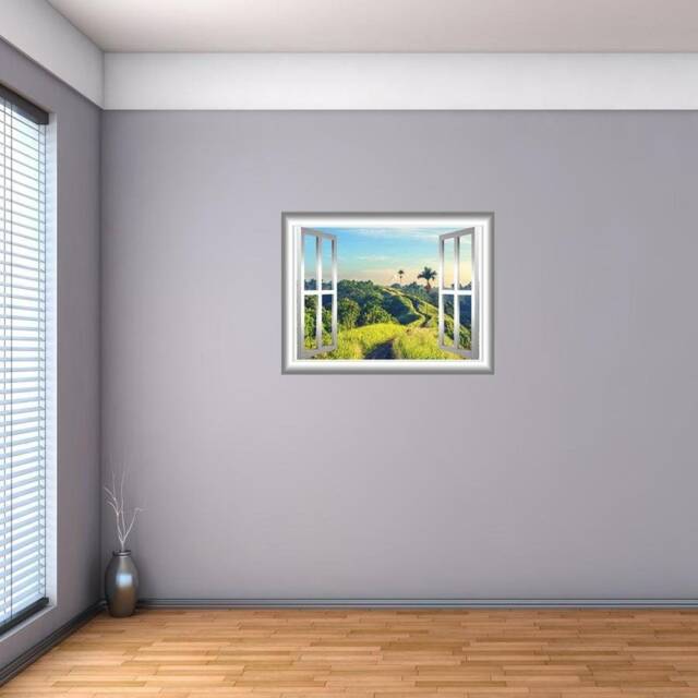 Green Hills 3D Window Frame View Decal Palm Trees Home D??cor Wall Mural - Vwaq Nw19 - image 1