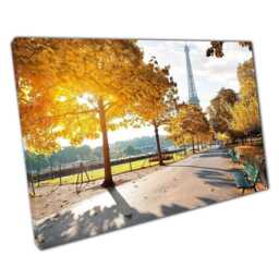 Sunny Autumn Morning Eiffel Tower Wall Art Print - Paris Home Office Decor With Yellow Leaves - thumbnail 1