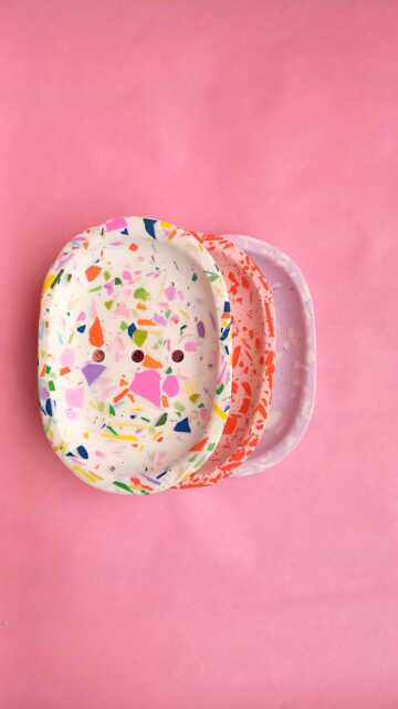 Colorful Terazzo Soap Dish, Dish With Drain, Oval - image 1