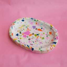Colorful Terazzo Soap Dish, Dish With Drain, Oval - thumbnail 2