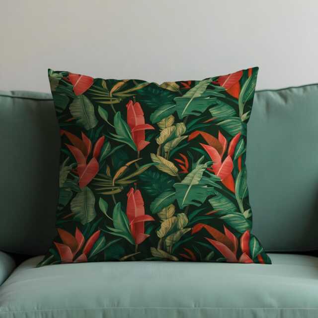 Tropical Banana Leaf Cushion Cover, Dark Green Jungle Pillowcase, Exotic Botanical Living Room & Bedroom Decor, Custom Made Pillow Cover - image 1