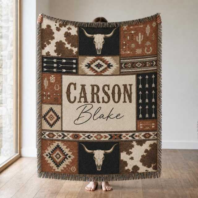 Personalized Western Baby Woven Blanket, Custom Name Cowboy Nursery Decor, Shower Gift - image 1