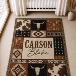 Personalized Western Baby Woven Blanket, Custom Name Cowboy Nursery Decor, Shower Gift - thumbnail 3