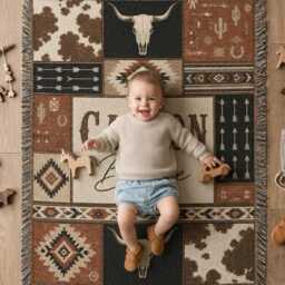 Personalized Western Baby Woven Blanket, Custom Name Cowboy Nursery Decor, Shower Gift - thumbnail 2