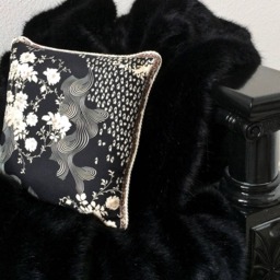 Japonerie Scarf Pillow - Black/Ivory/Beige - thumbnail 2
