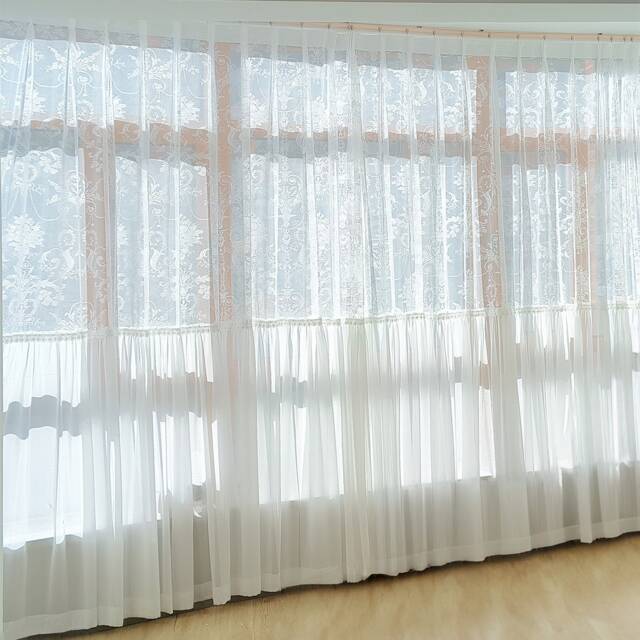 Elegant Embroidered Sheer Curtain Light Filtering Spliced Lace Window Panel - image 1