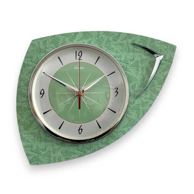 Mid Century Modern Aquastone Wall Clock Atomic Chrome Accent - image 1