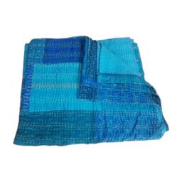 Indian Hand Patchwork Quilt Pure Silk Cotton Kantha Throw Bedspread Queen Size Blanket 108x90 - thumbnail 3