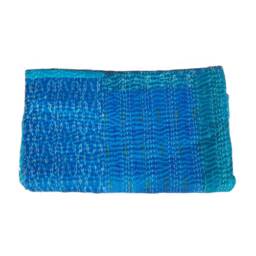 Indian Hand Patchwork Quilt Pure Silk Cotton Kantha Throw Bedspread Queen Size Blanket 108x90 - thumbnail 2