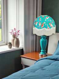 Oriental Koi Carp Lampshade, British Made, Ivory Cream Fringe, Animal Print Fabric Dome Shade