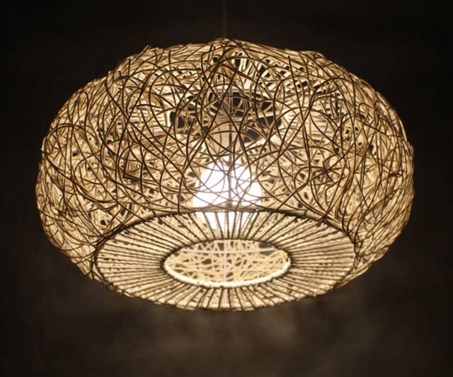"Handwoven Rattan & Paper Rope Pendant Light, Decor Lighting Fixture, Lampshade W17.7"" By H7.87" - image 1