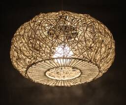 "Handwoven Rattan & Paper Rope Pendant Light, Decor Lighting Fixture, Lampshade W17.7"" By H7.87"