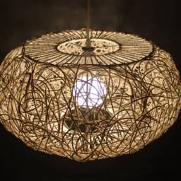 "Handwoven Rattan & Paper Rope Pendant Light, Decor Lighting Fixture, Lampshade W17.7"" By H7.87" - thumbnail 2