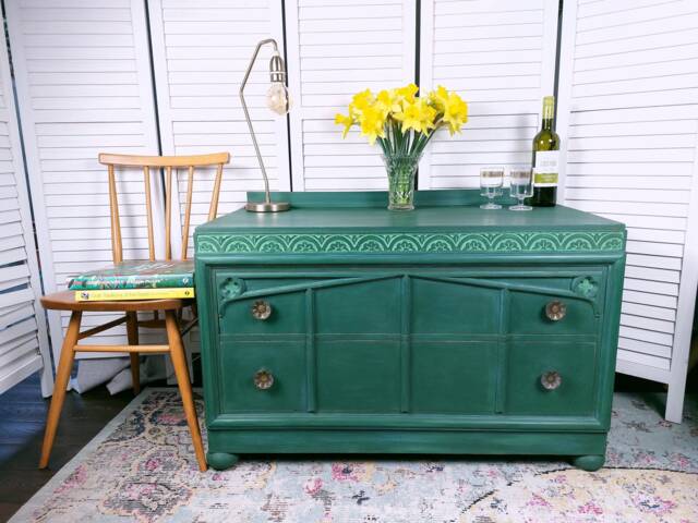 Upcycled Vintage Hand Painted Solid Oak Carved Green Dresser by Etsy | uFurnish.com Upcycled Vintage Hand Painted Solid Oak Carved Green Dresser by Etsy | uFurnish.com